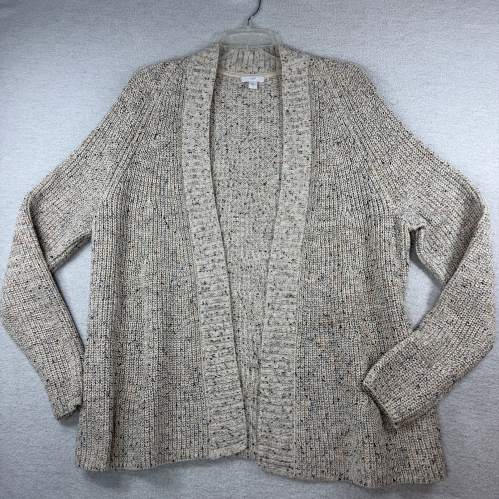 J. Jill Med Cream Confetti Ribbed Knit Open Front Cardigan granola Women Sweater